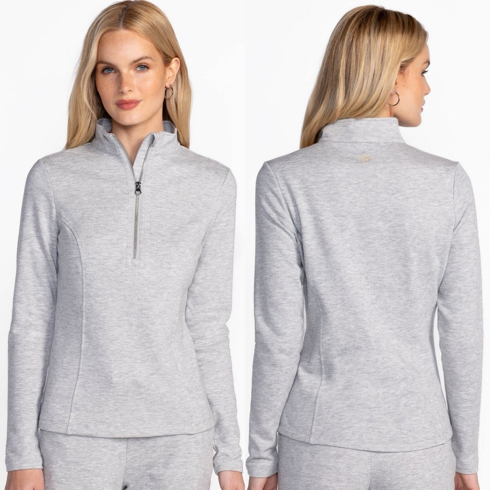 Johnny Was Active‎ Sz L Gray Metallic Bee Active Half Zip Mock Neck Sweatshirt